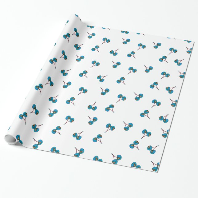 Blue Cherry Mönster Presentpapper (Utrullad)
