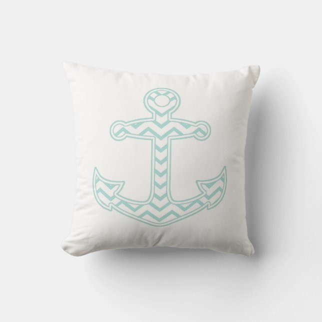 Blue Chevron Anchor Nautical Kudde (Framsida)