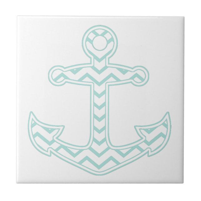 Blue Chevron Anchor Nautical White Kakelplatta (Framsidan)