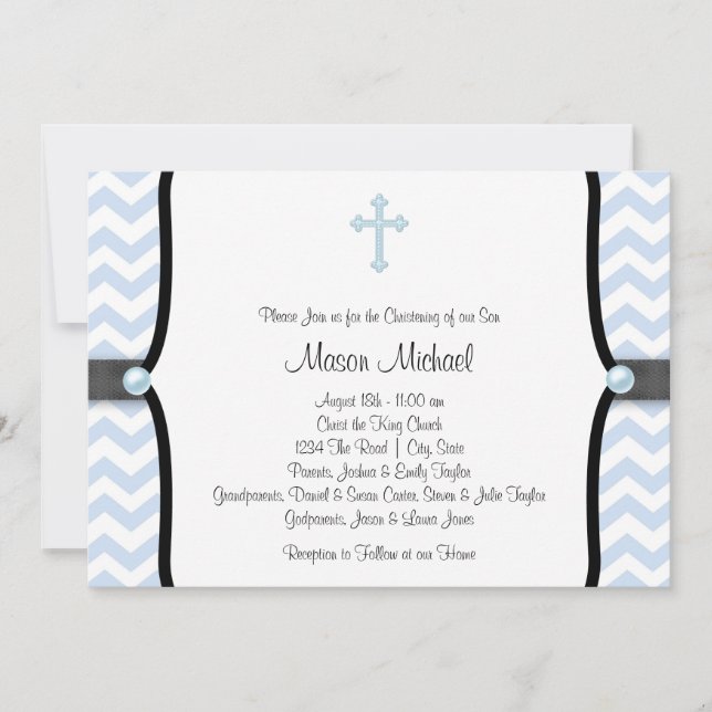 Blue Chevron Christening Inbjudningar (Framsida)