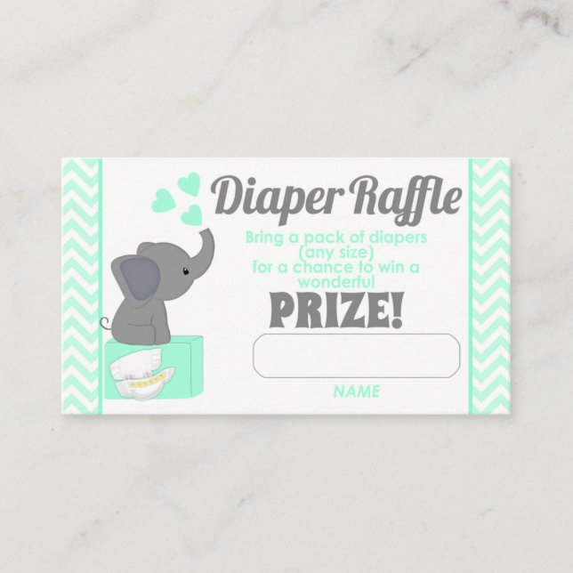 Blue Chevron Elephant Diaper Raffle Biljett #330 Tilläggskort (Framsida)