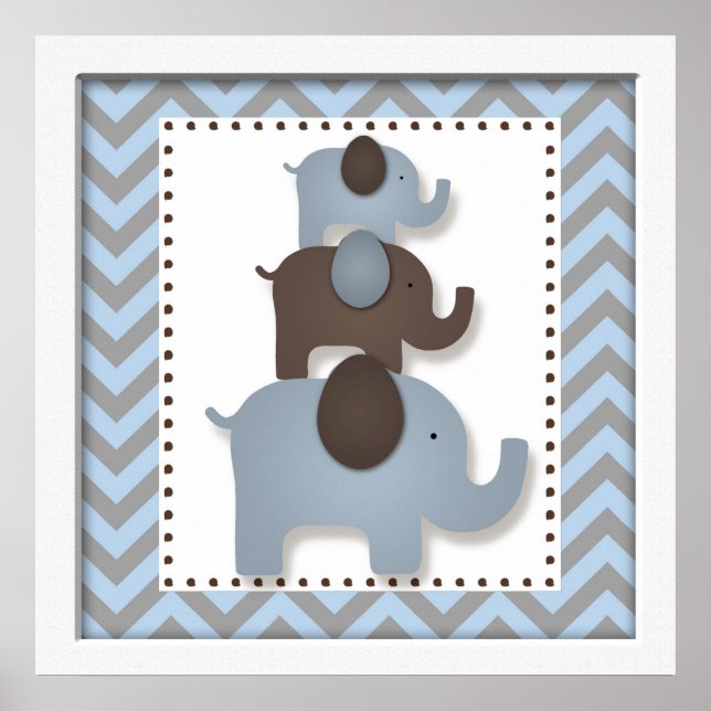 Blue Chevron Elephant Nursery Wall Art Poster (Framsidan)