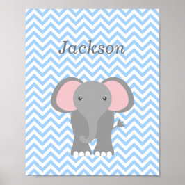 Blue Chevron Elephant Personlig Nursery Decor Poster