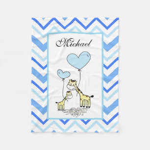 Blue Chevron Giraffe Cute Mor Baby Fleecefilt