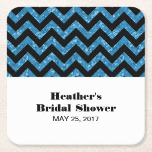 Blue Chevron Glitter Möhippa Underlägg Papper Kvadrat