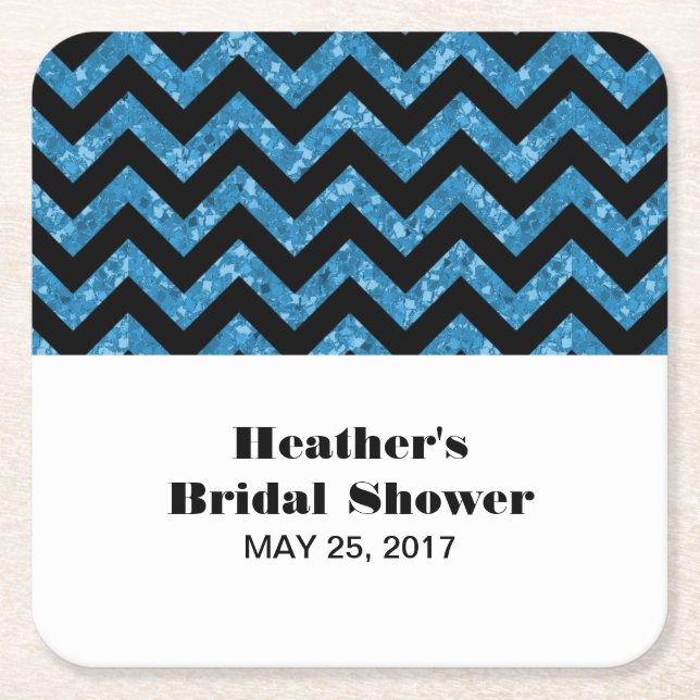 Blue Chevron Glitter Möhippa Underlägg Papper Kvadrat (Framsidan)