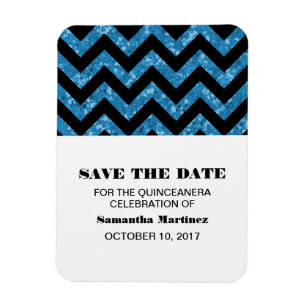 Blue Chevron Glitter Quinceañera Magnet