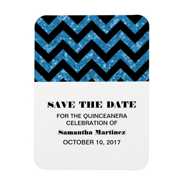 Blue Chevron Glitter Quinceañera Magnet (Vertikal)
