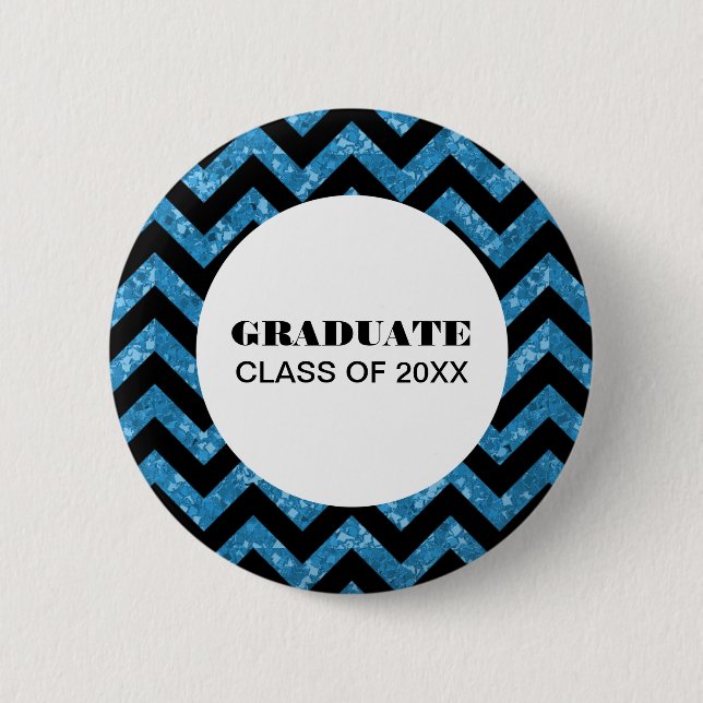 Blue Chevron Glitter Studenten Button Knapp (Framsida)