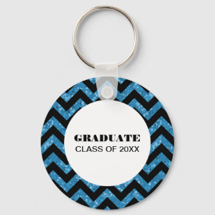Blue Chevron Glitter Studenten Keychain Nyckelring