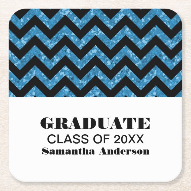 Blue Chevron Glitter Studenten Underlägg Papper Kvadrat (Framsidan)