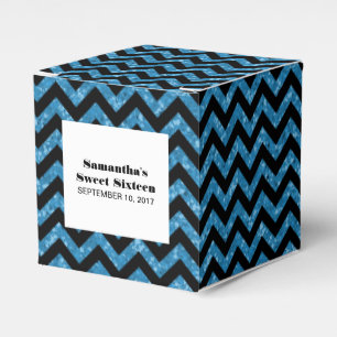 Blue Chevron Glitter Sweet 16 Favor Boxes Presentaskar
