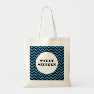 Blue Chevron Glitter Sweet 16 Tote Bag Tygkasse