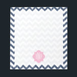 Blue Chevron Ikat Monogrammed Anteckningsblock<br><div class="desc">Ett anteckningsblock med blå ikat chevron-design. Anpassa med ditt monogram över rosans quatrefoliedesign.</div>