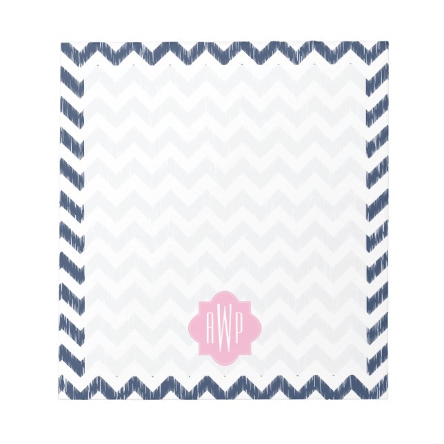 Blue Chevron Ikat Monogrammed Anteckningsblock (Framsida)
