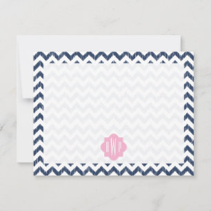 Blue Chevron Ikat Monogrammed Flat Notecard Anteckningskort