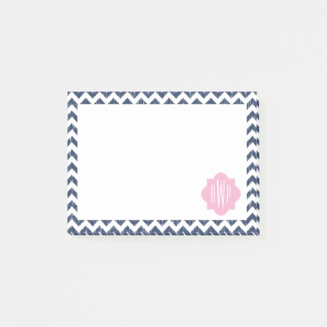 Blue Chevron Ikat Monogrammed Post it Notes Post-it Block (Framsida)