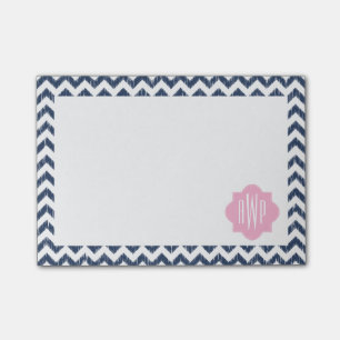 Blue Chevron Ikat Monogrammed Post it Notes Post-it Block