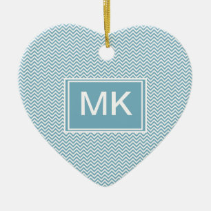 Blue Chevron med Monogram Julgransprydnad Keramik
