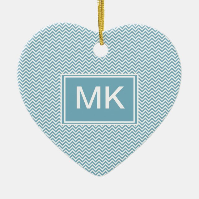 Blue Chevron med Monogram Julgransprydnad Keramik (Framsidan)