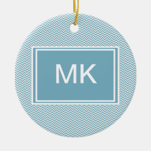Blue Chevron med Monogram Julgransprydnad Keramik