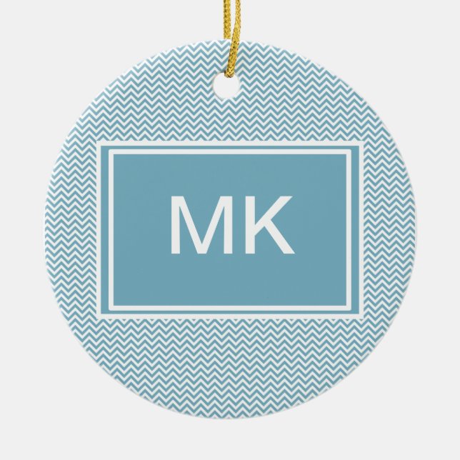Blue Chevron med Monogram Julgransprydnad Keramik (Framsidan)