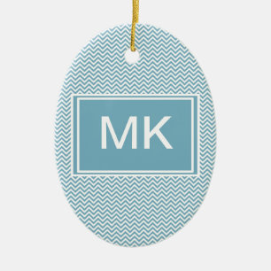 Blue Chevron med Monogram Julgransprydnad Keramik