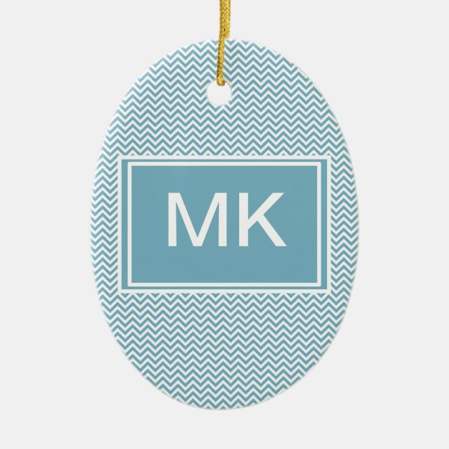 Blue Chevron med Monogram Julgransprydnad Keramik (Framsidan)