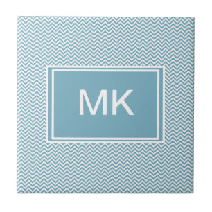 Blue Chevron med Monogram Kakelplatta