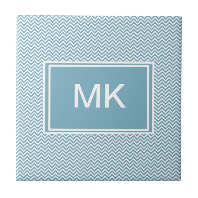 Blue Chevron med Monogram Kakelplatta (Framsidan)