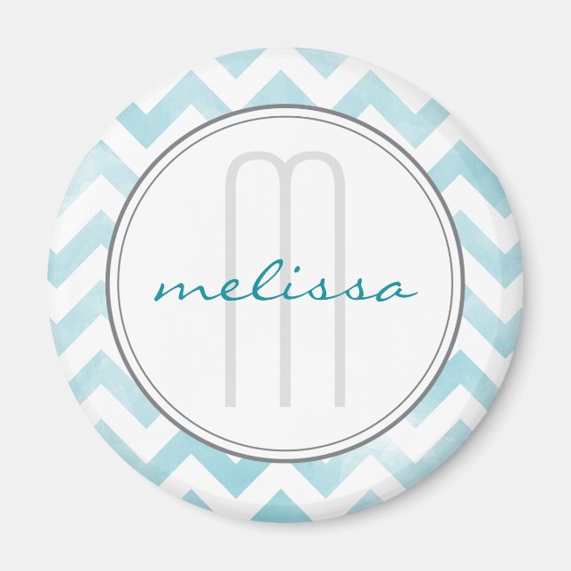 Blue Chevron Monogram Mönster Magnet (Framsidan)