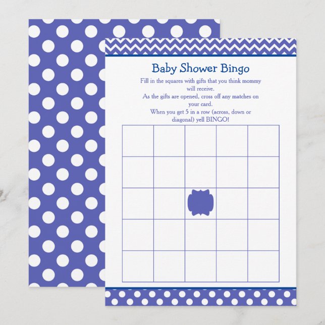 Blue Chevron och Polka Dot Baby Shower Bingo Inbjudningar (Fram/baksida)