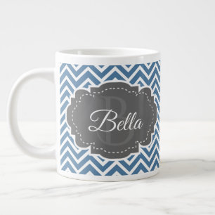Blue Chevron Personalize Giant Coffee Mugg Jumbo Mugg