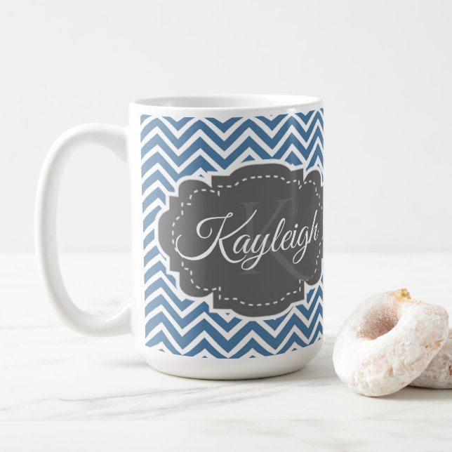 Blue Chevron Personlig Coffee Mugg (Med munk)