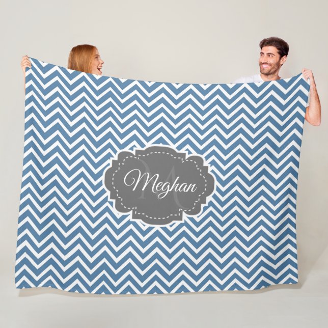Blue Chevron Personlig Fleece Blanket (På plats)