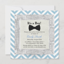 Blue Chevron Rand Bow Tie Boy Shower Inbjudningar