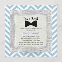 Blue Chevron Rand Bow Tie Boy Shower Inbjudningar