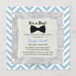 Blue Chevron Rand Bow Tie Boy Shower Inbjudningar