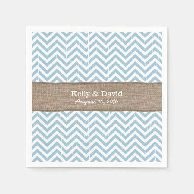 Blue Chevron Rand Burlap Ribbon Rustic Bröllop Pappersservett (Framsidan)