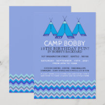 Blue Chevron Tipi, Camping Birthday