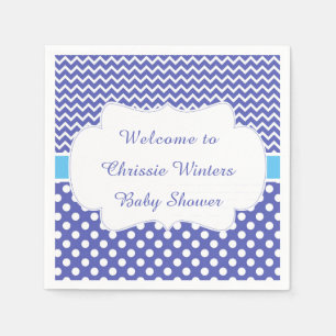 Blue Chevron & White Polka dots Baby Shower Party Pappersservett