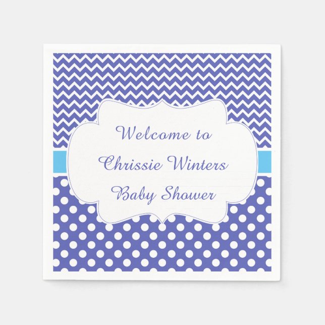 Blue Chevron & White Polka dots Baby Shower Party Pappersservett (Framsidan)
