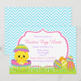 Blue Chevrons Påsk Chick Påskägg Hunt Inbjudningar