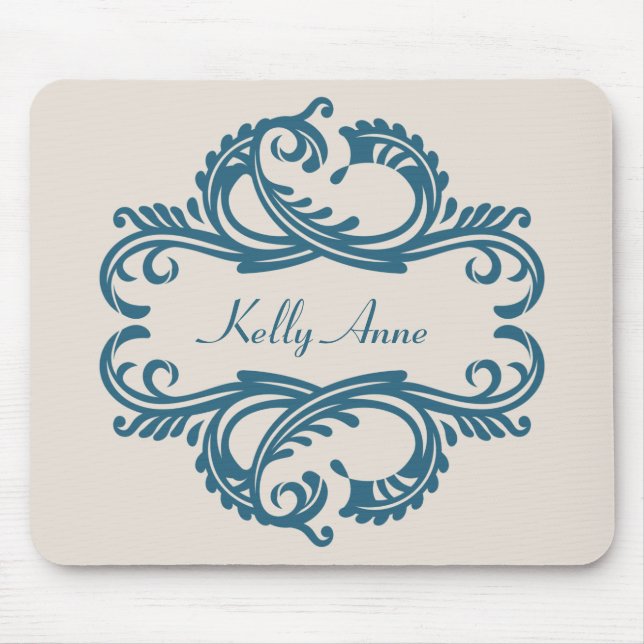 Blue Chic Damask Mousepad Musmatta (Framsidan)