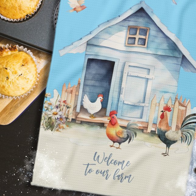 Blue Chicken Coop Farmhouse Dish Towel Kökshandduk (Skapare uppladdad)