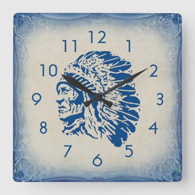 Blue Chief Silhouette Wall Clock Fyrkantig Klocka (Framsida)