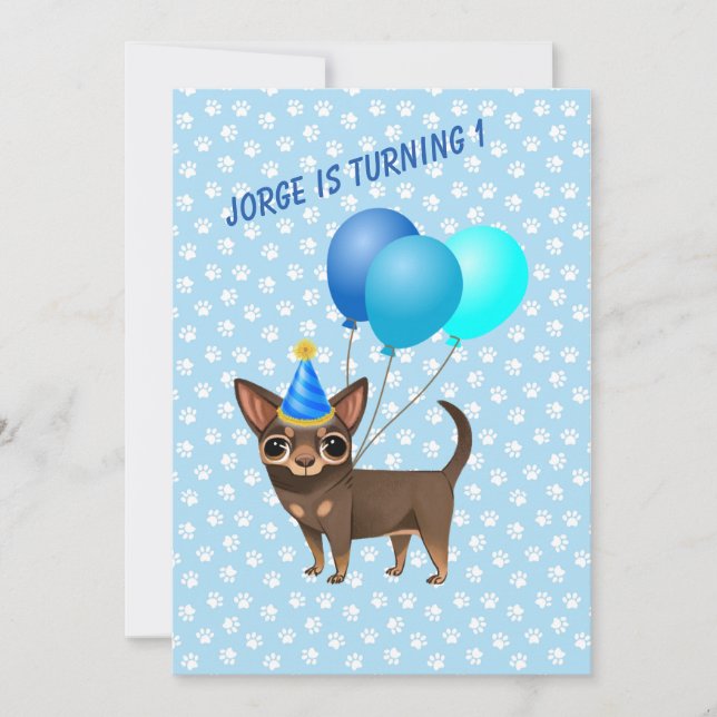 Blue Chihuahua First Birthday Invitations Inbjudningar (Framsida)