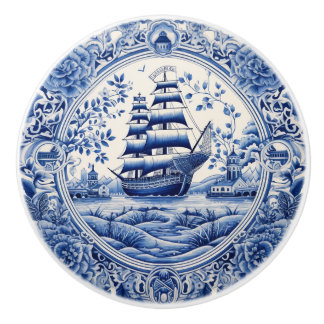 Blue China Inspired Nautical Frakt Knob Knopp