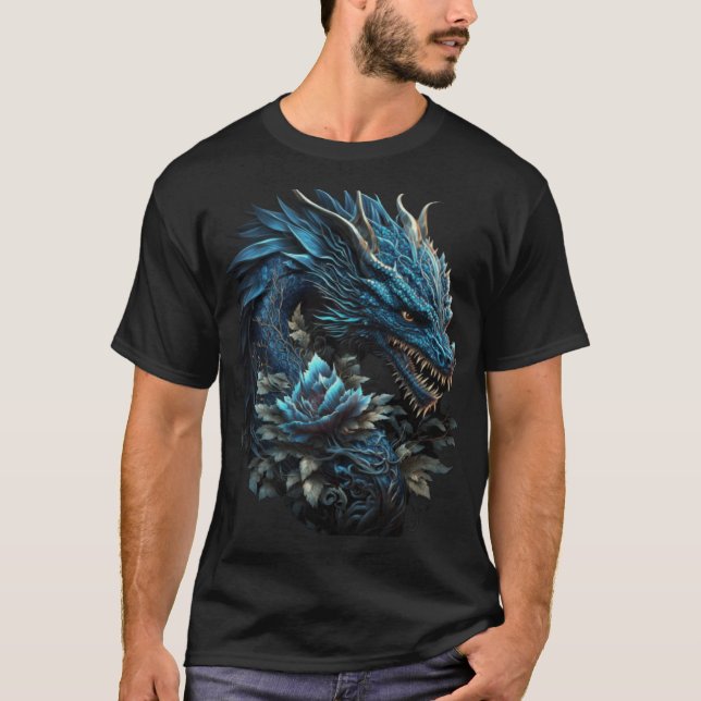 Blue Chinese Dragon E Girl Aesthetic E Boy retro 9 T Shirt (Framsida)