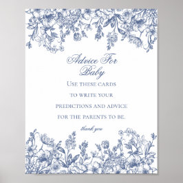 Blue Chinoiserie Advice for Baby Shower Game Poster